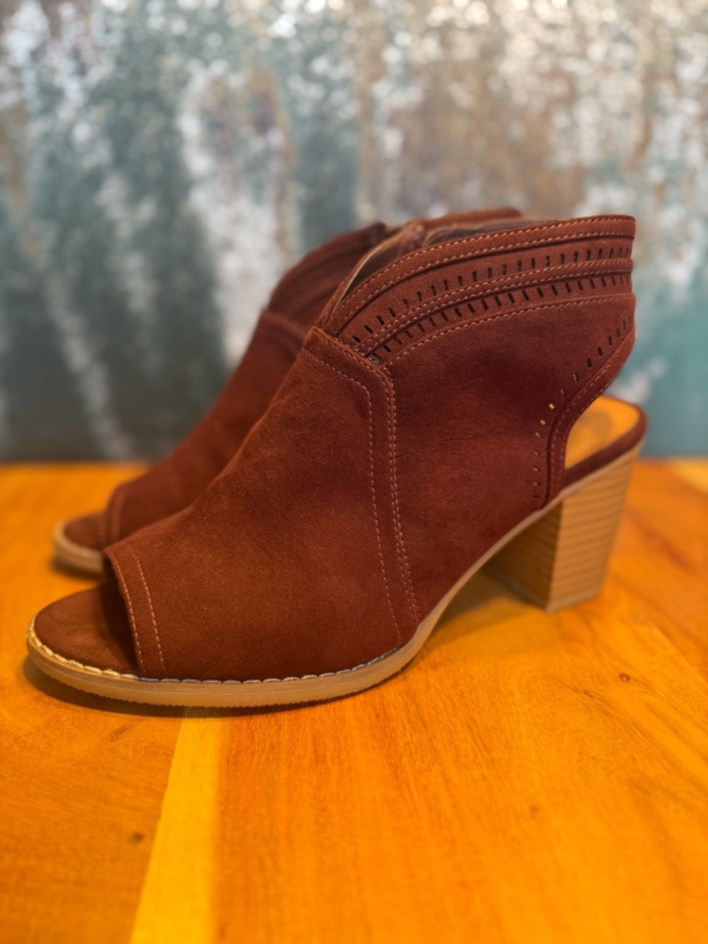 Women’s Open-Toe Block Heel Suede Booties - Brown